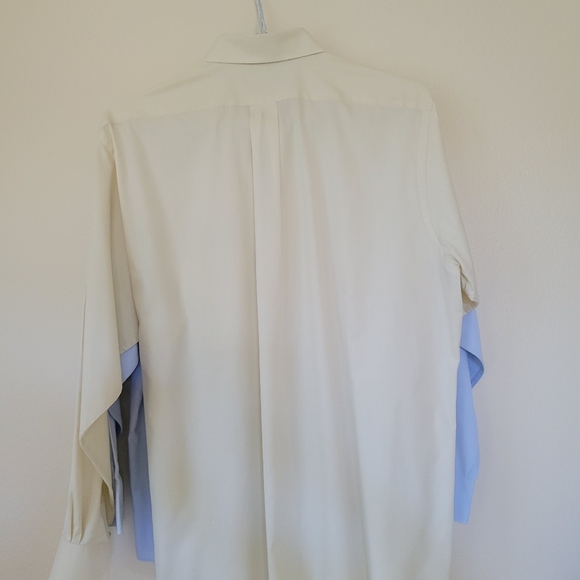 Bundle 2 Mens 16-16 1/2 Chaps Button Down Dress Shirts Beige and Blue Stripe - Picture 4 of 7